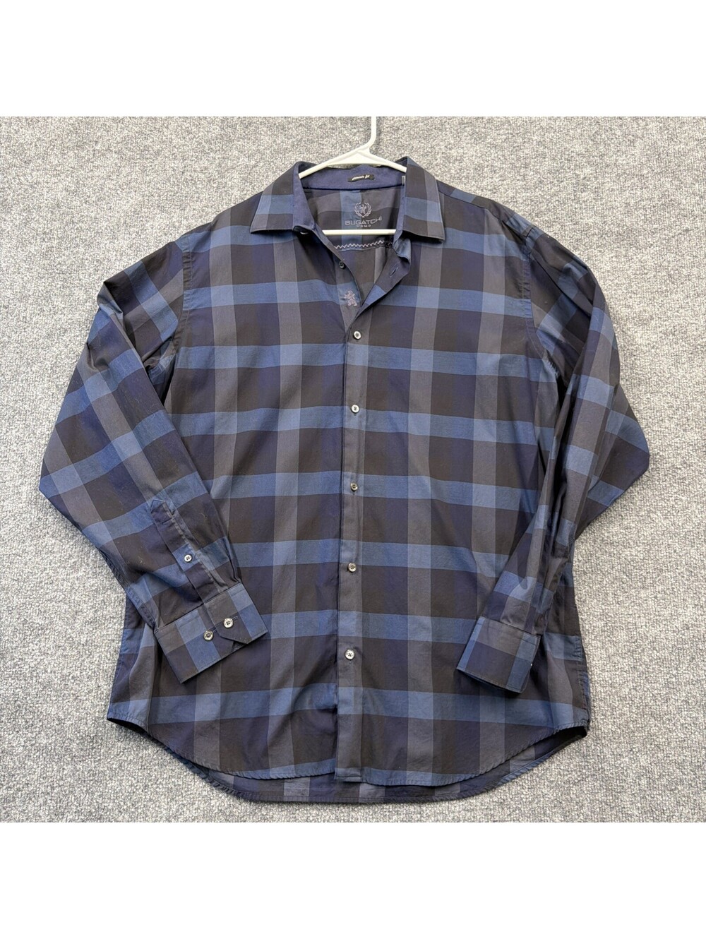 Bugatti Uomo Classic Fit Men’s Dark Blue On Blue Plaid Dress Shirt SZ Large